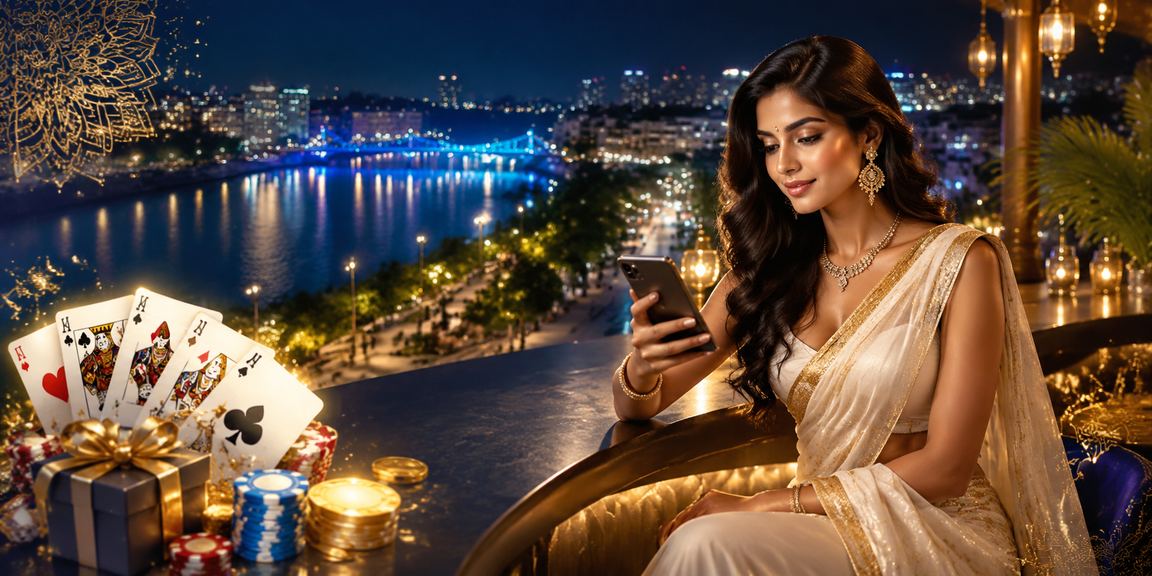Young woman placing live cricket bets on 18111 at Ahmedabad riverfront